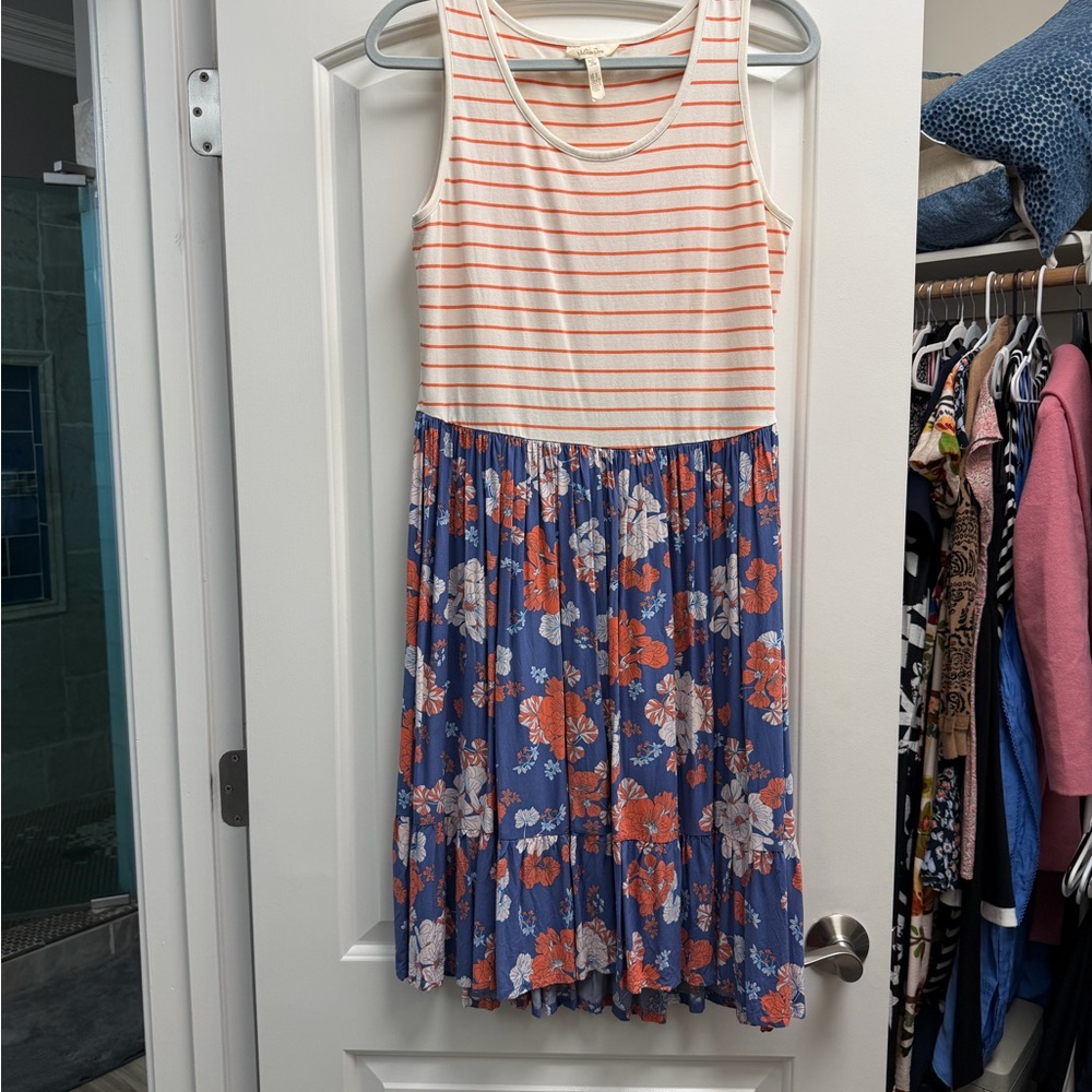 Matilda Jane Coral Stripe Bodice with Blue Floral Skirt Dress